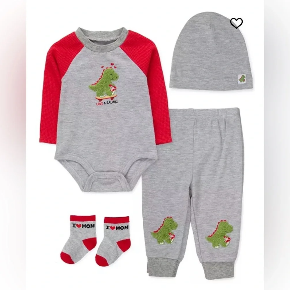 Baby Essentials Love-A-Saurus Bodysuit, 4-Piece Set